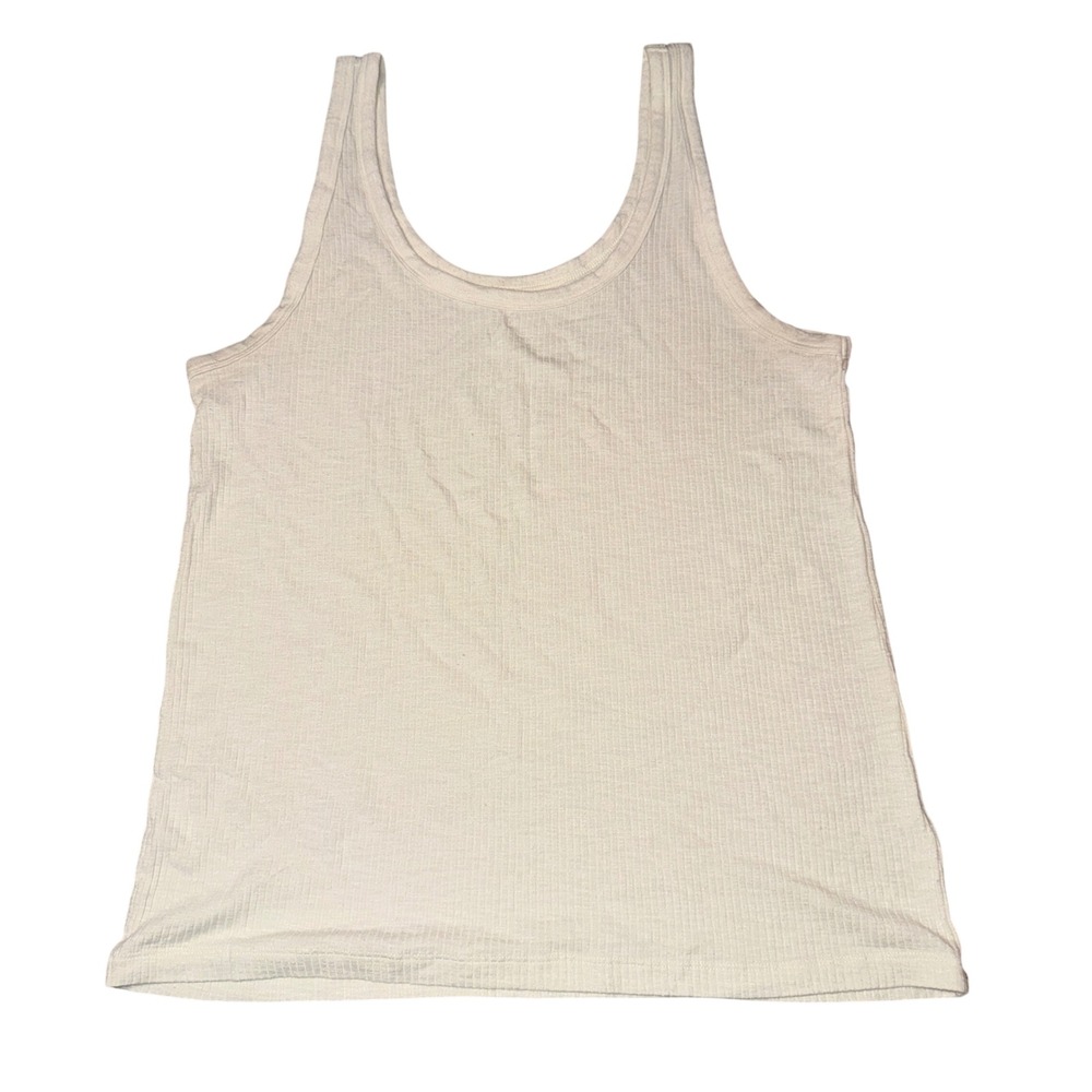 Aerie Tank Top XL Cream Ribbed Knit Scoop Neck Sleeveless Basic Layering Top
